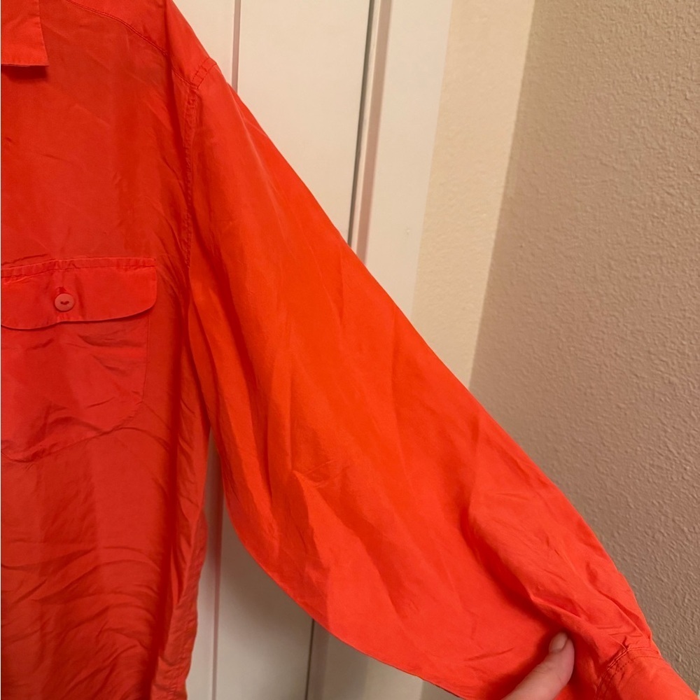 Vintage 90’s 100% Silk Long Sleeve Hidden Button Down Blouse Orange Size 10 - Picture 4 of 7